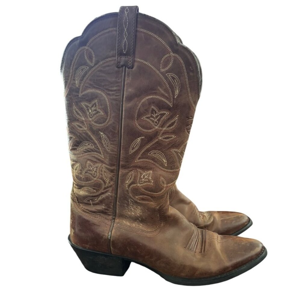 Ariat Women's Leather Cowboy Boots Size 8.5 B Brown Western Style
